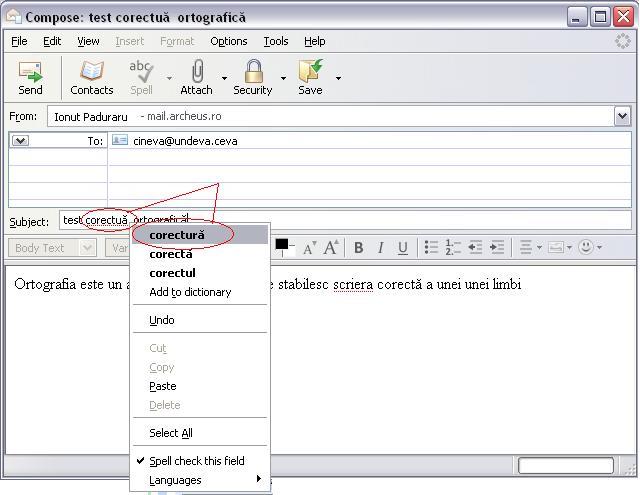 Corector ortografic pentru Thunderbird