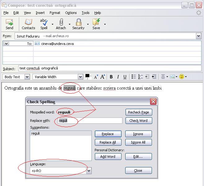 Corector ortografic pentru Thunderbird