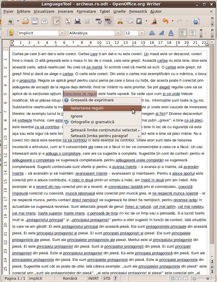 Exemplificare LanguageTool limba romana