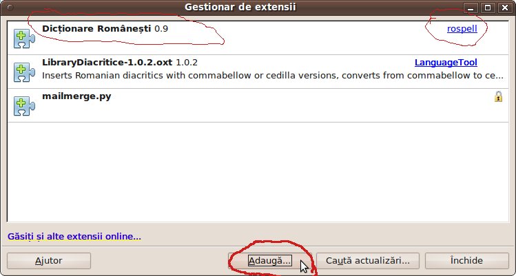 OpenOffice Gestionar de extensii